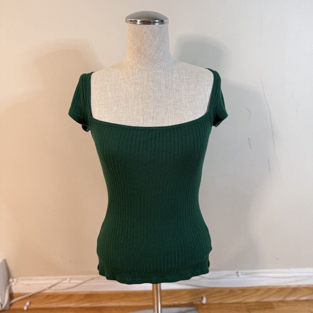 Reformation Jeans Bardot Knit Top Forest Green S Minimalist Parisian Capsule